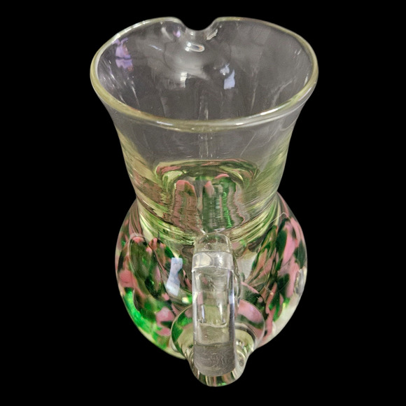 Handmade Art Glass Mini Pitcher Pink Green Controlled Bubble 4.5” Vintage - Picture 4 of 6